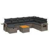 9 Piece Garden Sofa Set with Cushions Grey Poly Rattan - Front View