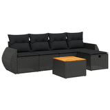 6 Piece Garden Sofa Set with Cushions Black Poly Rattan - Front View