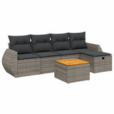 6 Piece Garden Sofa Set with Cushions Grey Poly Rattan - Front View