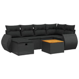 7 Piece Garden Sofa Set with Cushions Black Poly Rattan - Front View