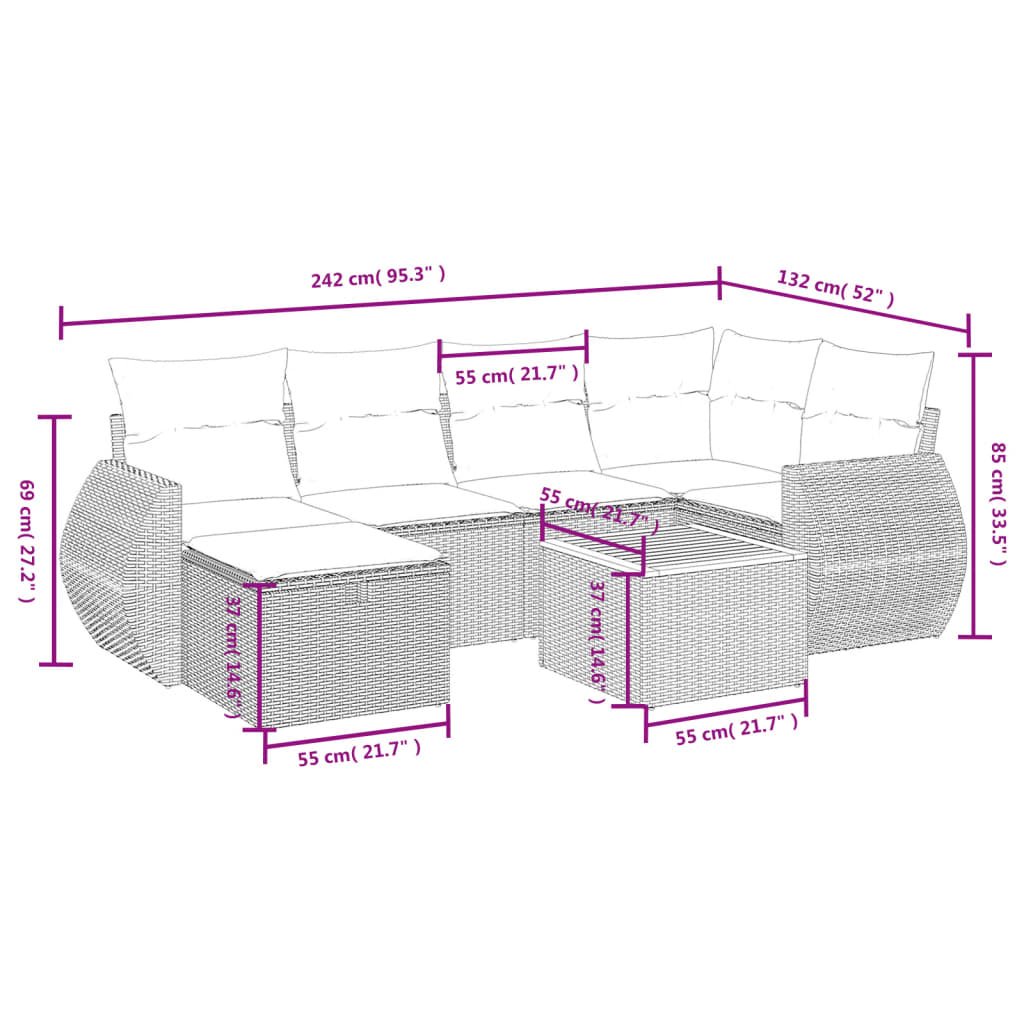 7 Piece Garden Sofa Set with Cushions Black Poly Rattan