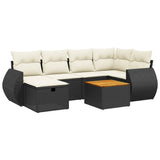 7 Piece Garden Sofa Set with Cushions Black Poly Rattan - Front View