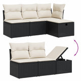 7 Piece Garden Sofa Set with Cushions Black Poly Rattan - Side View