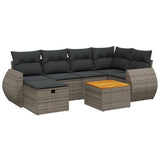 7 Piece Garden Sofa Set with Cushions Grey Poly Rattan - Front View