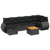 8 Piece Garden Sofa Set with Cushions Black Poly Rattan - Front View