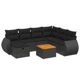 8 Piece Garden Sofa Set with Cushions Black Poly Rattan - Front View