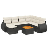 8 Piece Garden Sofa Set with Cushions Black Poly Rattan - Front View