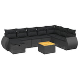 9 Piece Garden Sofa Set with Cushions Black Poly Rattan - Front View