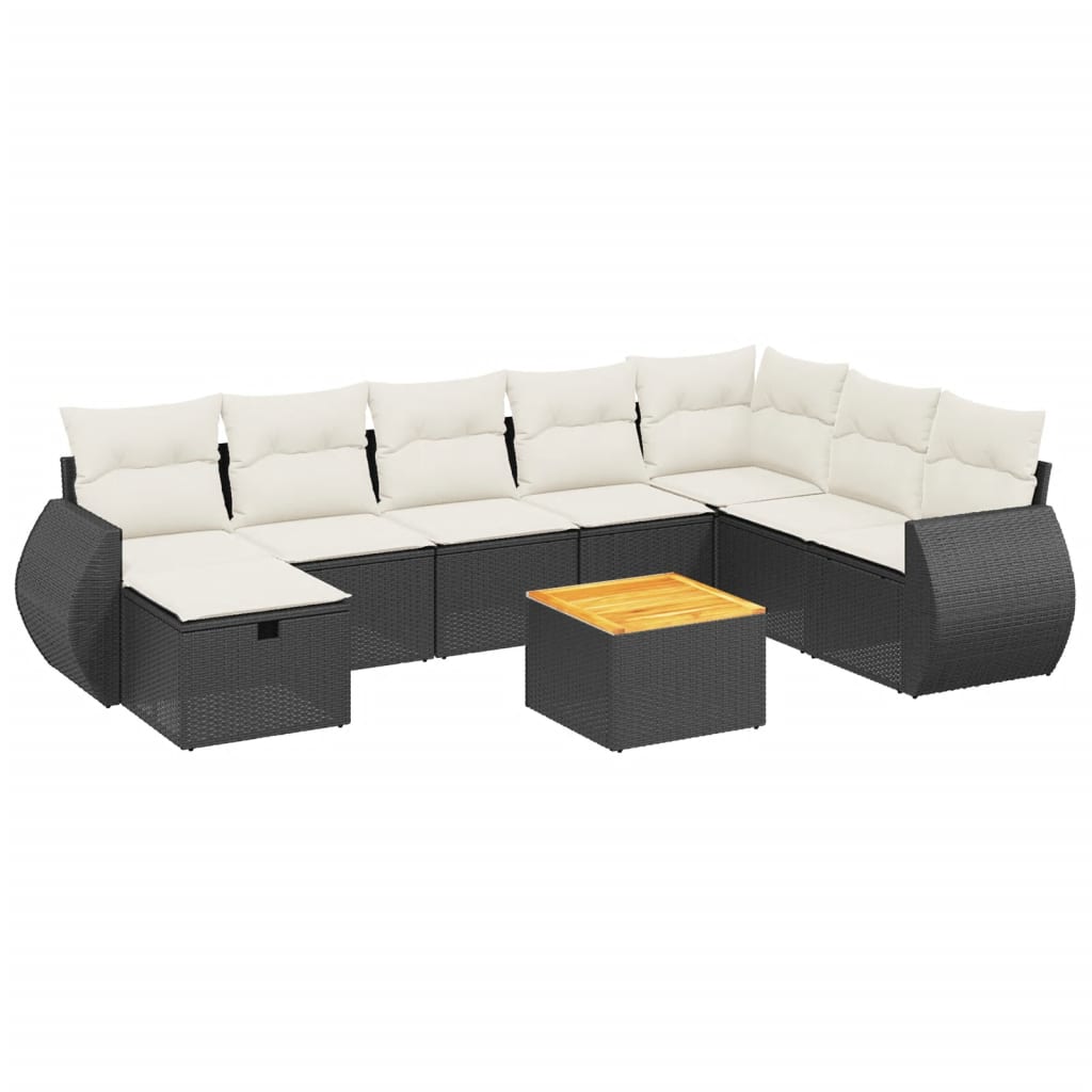 9 Piece Garden Sofa Set with Cushions Black Poly Rattan