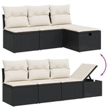 9 Piece Garden Sofa Set with Cushions Black Poly Rattan - Side View