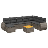 9 Piece Garden Sofa Set with Cushions Grey Poly Rattan - Front View