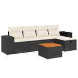 6 Piece Garden Sofa Set with Cushions Black Poly Rattan - Front View