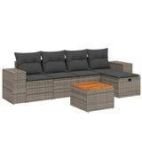 6 Piece Garden Sofa Set with Cushions Grey Poly Rattan - Front View