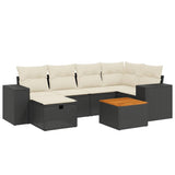 7 Piece Garden Sofa Set with Cushions Black Poly Rattan - Front View