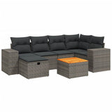 7 Piece Garden Sofa Set with Cushions Grey Poly Rattan - Front View