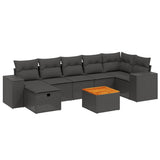 8 Piece Garden Sofa Set with Cushions Black Poly Rattan - Front View