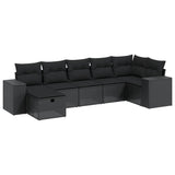 8 Piece Garden Sofa Set with Cushions Black Poly Rattan - Front View
