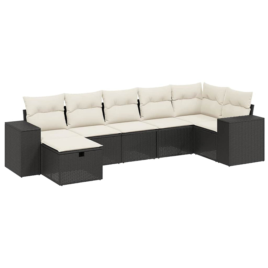 8 Piece Garden Sofa Set with Cushions Black Poly Rattan