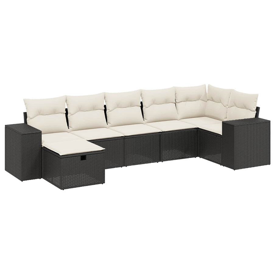 8 Piece Garden Sofa Set with Cushions Black Poly Rattan
