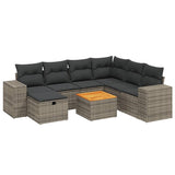 8 Piece Garden Sofa Set with Cushions Grey Poly Rattan - Front View