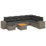 9 Piece Garden Sofa Set with Cushions Grey Poly Rattan - Front View