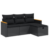 4 Piece Garden Sofa Set with Cushions Black Poly Rattan - Front View