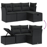 4 Piece Garden Sofa Set with Cushions Black Poly Rattan - Side View