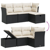 4 Piece Garden Sofa Set with Cushions Black Poly Rattan - Side View