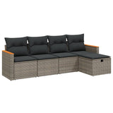 5 Piece Garden Sofa Set with Cushions Grey Poly Rattan - Front View