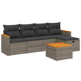 6 Piece Garden Sofa Set with Cushions Grey Poly Rattan - Front View