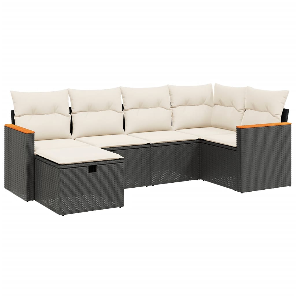 6 Piece Garden Sofa Set with Cushions Black Poly Rattan