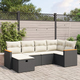 6 Piece Garden Sofa Set with Cushions Black Poly Rattan