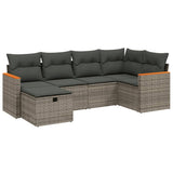 6 Piece Garden Sofa Set with Cushions Grey Poly Rattan - Front View