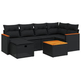 7 Piece Garden Sofa Set with Cushions Black Poly Rattan - Front View