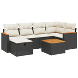 7 Piece Garden Sofa Set with Cushions Black Poly Rattan - Front View