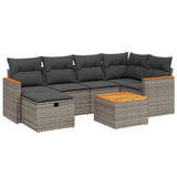 7 Piece Garden Sofa Set with Cushions Grey Poly Rattan - Front View