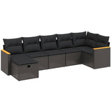 7 Piece Garden Sofa Set with Cushions Black Poly Rattan - Front View