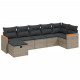 7 Piece Garden Sofa Set with Cushions Grey Poly Rattan - Front View
