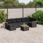 8 Piece Garden Sofa Set with Cushions Black Poly Rattan