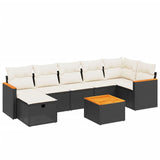 8 Piece Garden Sofa Set with Cushions Black Poly Rattan - Front View