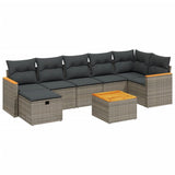 8 Piece Garden Sofa Set with Cushions Grey Poly Rattan - Front View