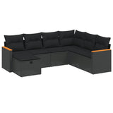 7 Piece Garden Sofa Set with Cushions Black Poly Rattan - Front View