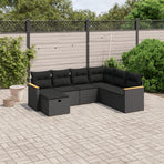 7 Piece Garden Sofa Set with Cushions Black Poly Rattan