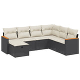 7 Piece Garden Sofa Set with Cushions Black Poly Rattan - Front View