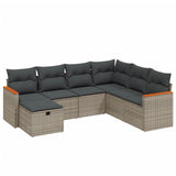 7 Piece Garden Sofa Set with Cushions Grey Poly Rattan - Front View