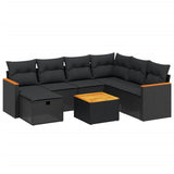 8 Piece Garden Sofa Set with Cushions Black Poly Rattan - Front View