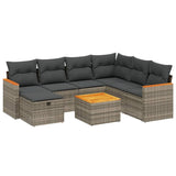 8 Piece Garden Sofa Set with Cushions Grey Poly Rattan - Front View