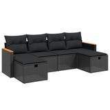 6 Piece Garden Sofa Set with Cushions Black Poly Rattan - Front View