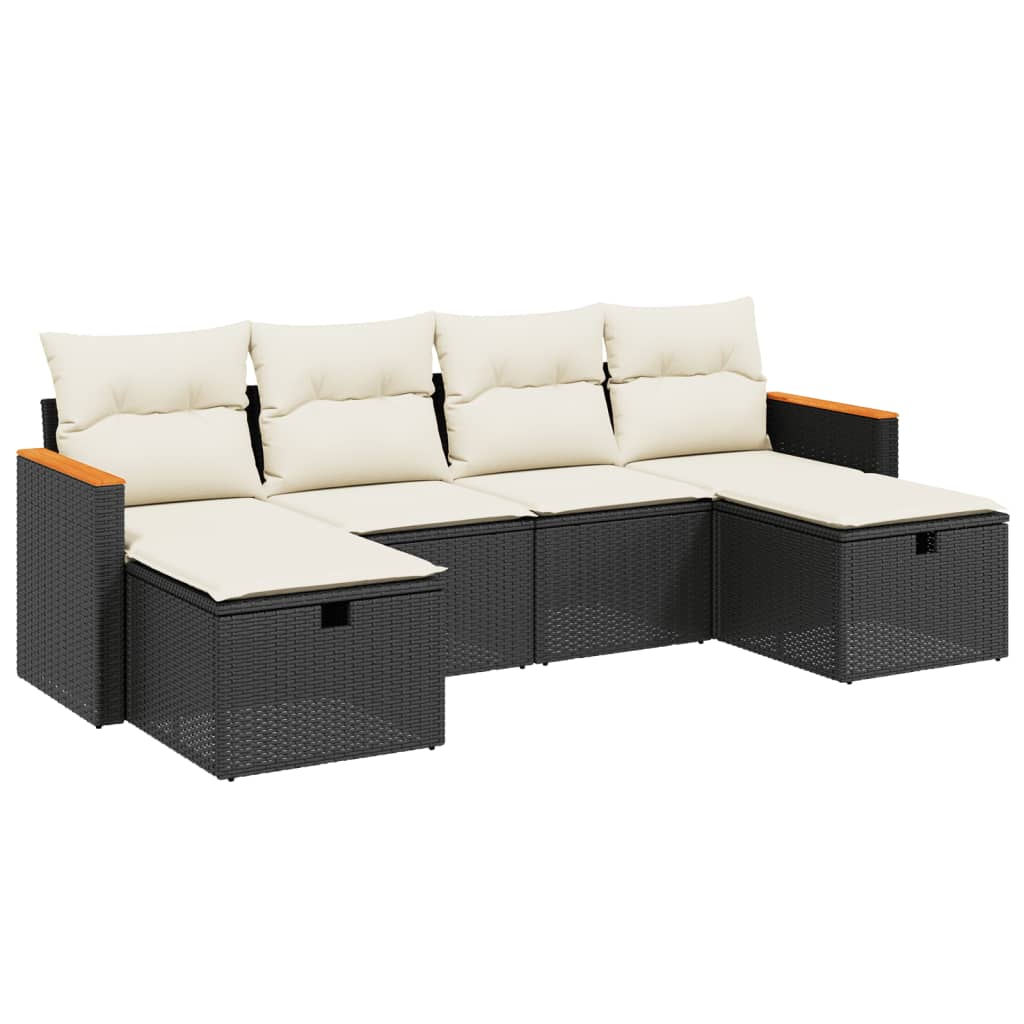 6 Piece Garden Sofa Set with Cushions Black Poly Rattan