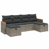 6 Piece Garden Sofa Set with Cushions Grey Poly Rattan - Front View